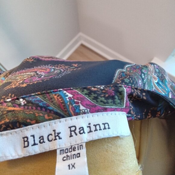 Black Rainn 1X Paisley Print Fall Blouse - Picture 7 of 9